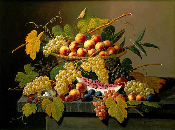 Severin Roesen Still Life with a Basket of Fruit China oil painting art